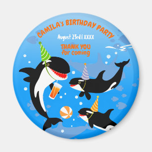 海の下の最初の誕生日orca whale baby girl マグネット