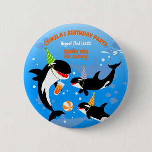 海の下の最初の誕生日orca whale baby girl 缶バッジ