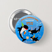 海の下の最初の誕生日orca whale baby girl 缶バッジ (正面&裏面)