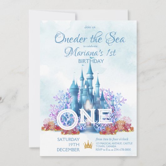海の下の最初の1番目の誕生日 招待状 (正面)