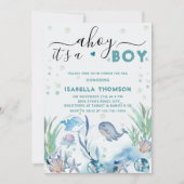 海の下の水の色の男の赤ちゃんシャワー 招待状 (正面)