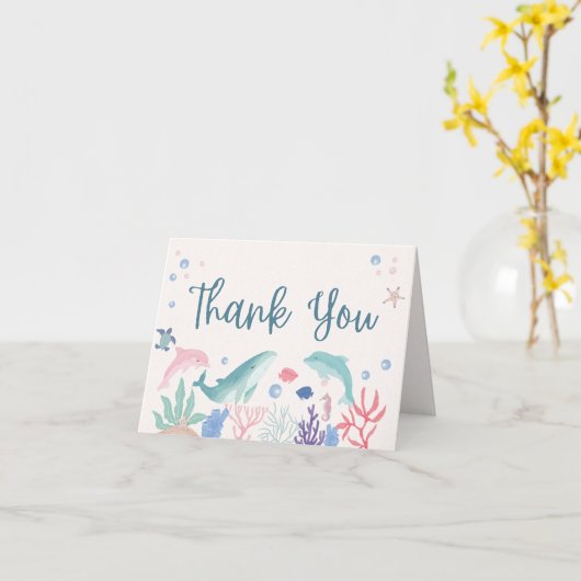 海の下の水の色の赤ちゃんシャワーありがとう カード (黄色い花)