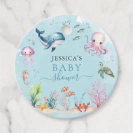 海の下の水の色の赤ちゃんシャワーありがとう フェイバータグ