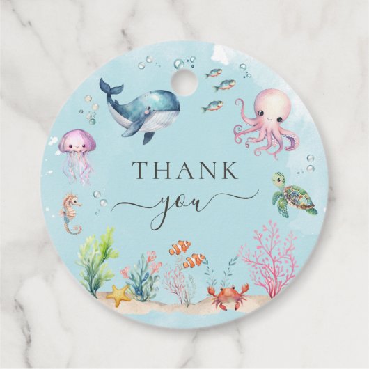 海の下の水の色の赤ちゃんシャワーありがとう フェイバータグ (裏面)