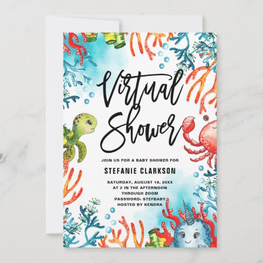 海の下の水の色バーチャルベビーシャワー 招待状 (正面)