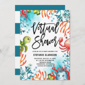 海の下の水の色バーチャルベビーシャワー 招待状 (正面/裏面)