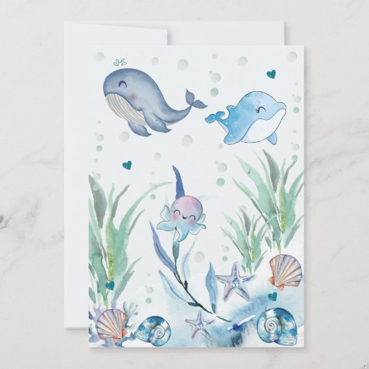 海の下の水の色1番目の誕生日 招待状 (裏面)