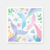 海の下の水彩人魚の尾パーティー スタンダードカクテルナプキン (正面)