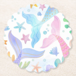 海の下の水彩人魚の尾パーティー ペーパーコースター