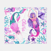 海の下の水彩人魚 フリースブランケット (正面(横))