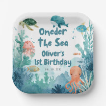 海の下の水彩画で可愛い1歳の誕生日