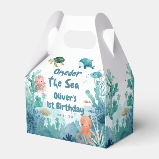 海の下の水彩画のかわいい1歳の誕生日 フェイバーボックス (正面サイド)