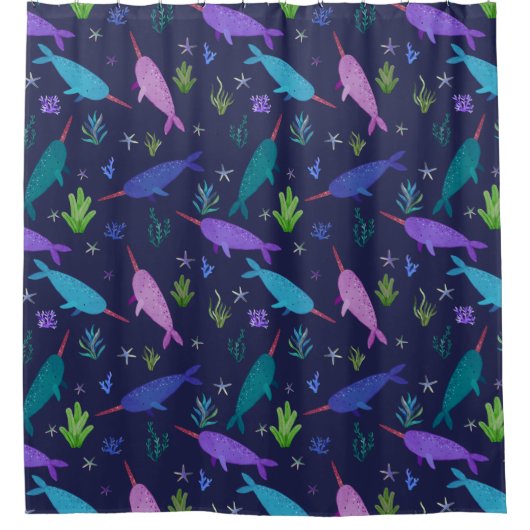 海の下の水彩画の金ゴールド シャワーカーテン (正面)