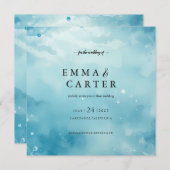 海の下の水彩画ウェディングアナウンスメント (正面/裏面)