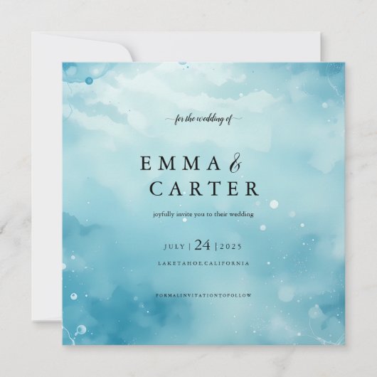 海の下の水彩画ウェディングアナウンスメント (正面)