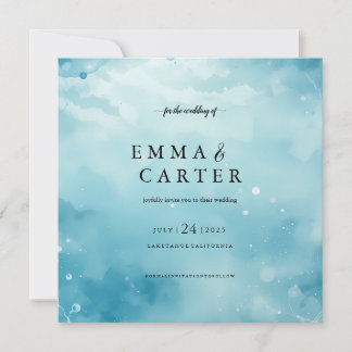 海の下の水彩画ウェディングアナウンスメント