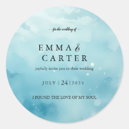 海の下の水彩画ウェディングエレガントスクリプト ラウンドシール