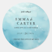 海の下の水彩画ウェディングエレガントスクリプト ラウンドシール (正面)