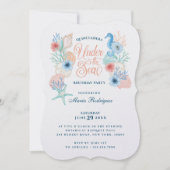 海の下の水彩貝殻のキンセアニエラ 招待状 (正面)