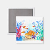 海の下の水彩魚海洋沿岸海 マグネット (正面/裏面)