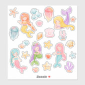 海の下の水色の人魚 シール (シート)