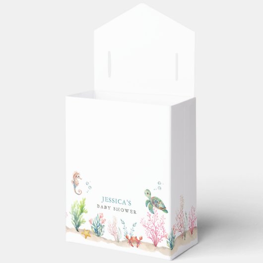 海の下の水色の動物の海ベビーシャワー フェイバーボックス (見開き)