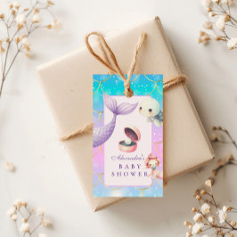 海の下の水色の小さな真珠の赤ちゃんシャワー ギフトタグ