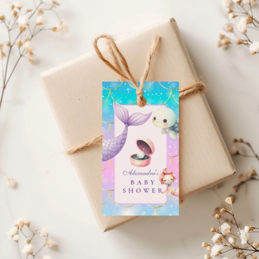 海の下の水色の小さな真珠の赤ちゃんシャワー ギフトタグ