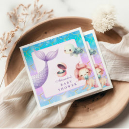 海の下の水色の小さな真珠の赤ちゃんシャワー スタンダードカクテルナプキン