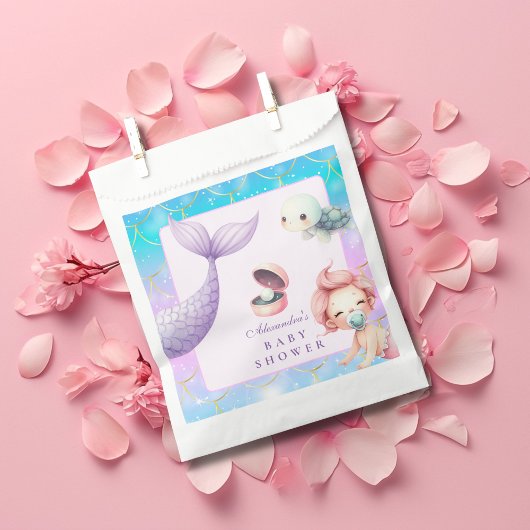 海の下の水色の小さな真珠の赤ちゃんシャワー フェイバーバッグ