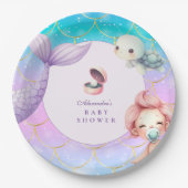 海の下の水色の小さな真珠の赤ちゃんシャワー ペーパープレート (正面)