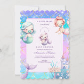 海の下の水色の小さな真珠の赤ちゃんシャワー 招待状 (正面)