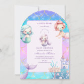 海の下の水色の小さな真珠の赤ちゃんシャワー 招待状 (正面)