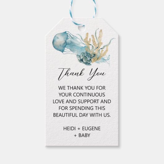 海の下の水色クラゲありがとう好意 ギフトタグ (正面)
