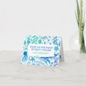 海の下の水色ホエールブルーパーティー サンキューカード (正面)