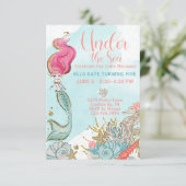 海の下の水色マーメイド誕生日パーティー 招待状 (スタンド正面)