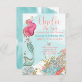 海の下の水色マーメイド誕生日パーティー 招待状 (正面/裏面)