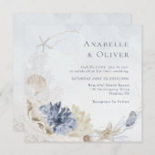 海の下の海の海の海のサンゴ結婚の色 招待状 (正面/裏面)