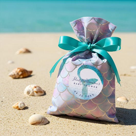 海の下の海水色マーメイドベビーシャワー ラウンドシール