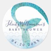海の下の海水色マーメイドベビーシャワー ラウンドシール (正面)