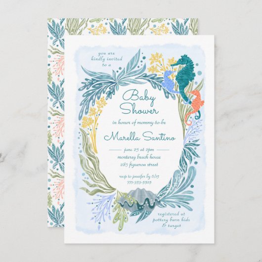 海の下の海波シーホース双生児ボーイガール 招待状 (正面/裏面)