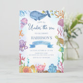 海の下の海洋動物の男の子の誕生日 招待状 (スタンド正面)