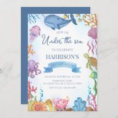 海の下の海洋動物の男の子の誕生日 招待状 (正面/裏面)