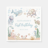 海の下の海洋動物の誕生日ナプキン スタンダードカクテルナプキン (正面)