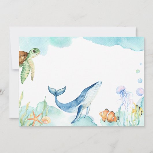 海の下の海洋動物の誕生日感謝 サンキューカード (裏面)