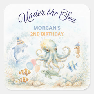 海の下の海洋動物タコの誕生日 スクエアシール