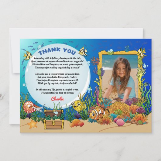 海の下の漫画の動物の子供のサンキューカード サンキューカード (正面)