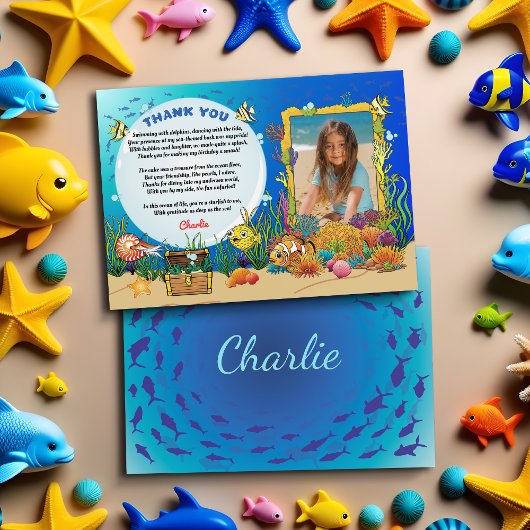 海の下の漫画の動物の子供のサンキューカード サンキューカード