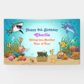 海の下の漫画の動物の子供の誕生日バナー 横断幕 (横)