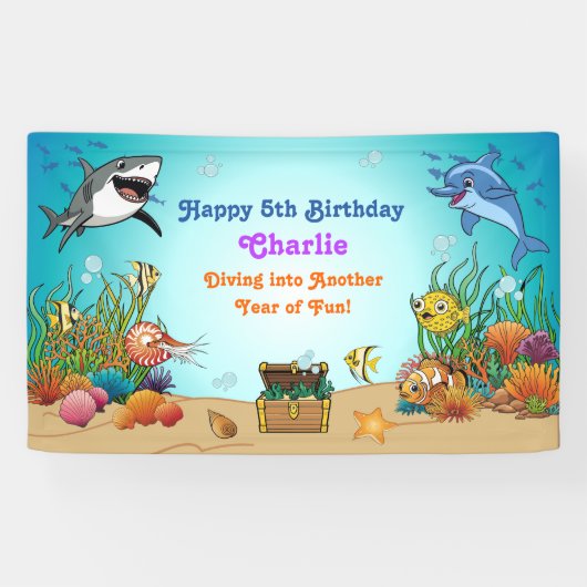海の下の漫画の動物の子供の誕生日バナー 横断幕 (横)